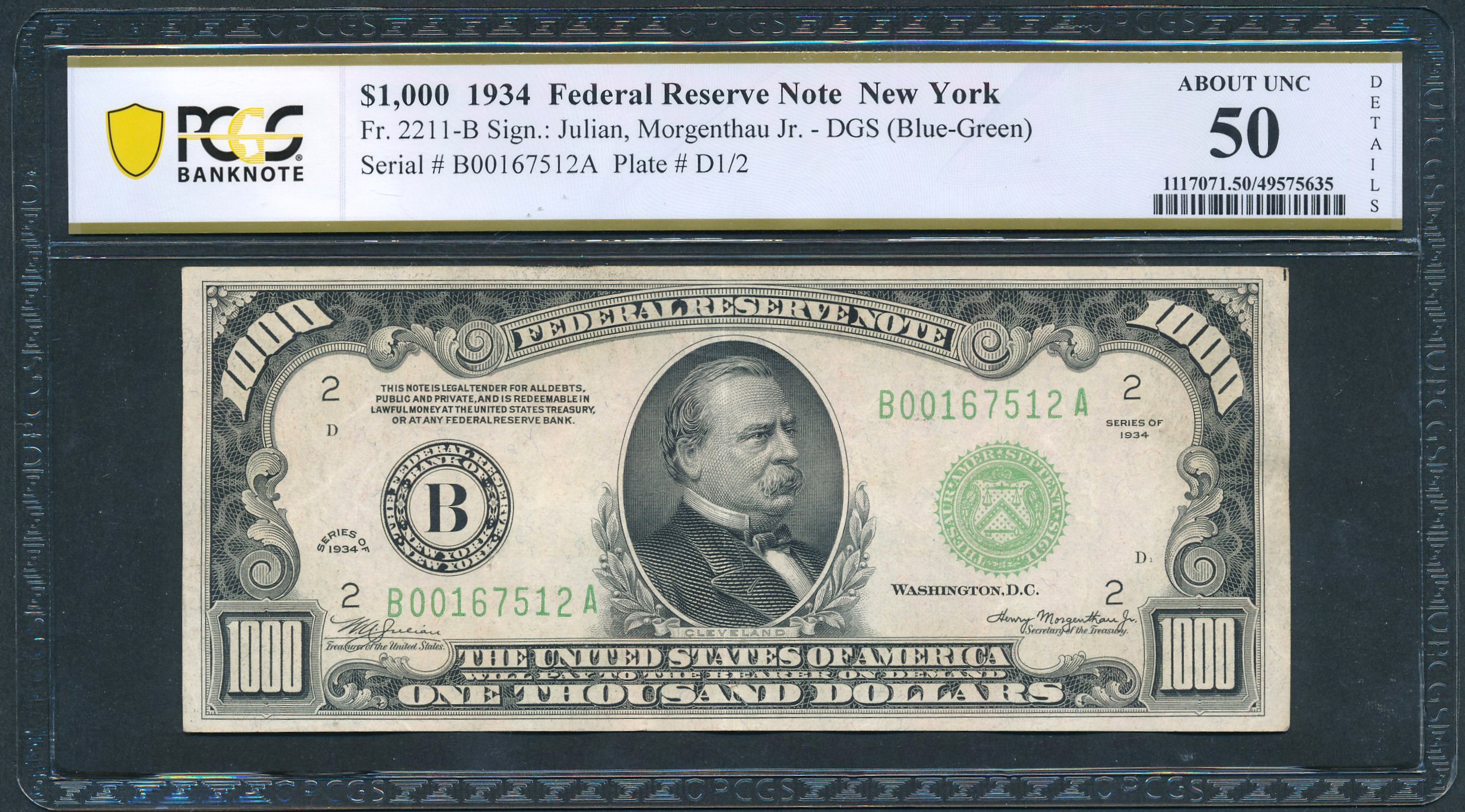 Fr. 2211-B 1934 1000 – Federal Reserve Note - New York
