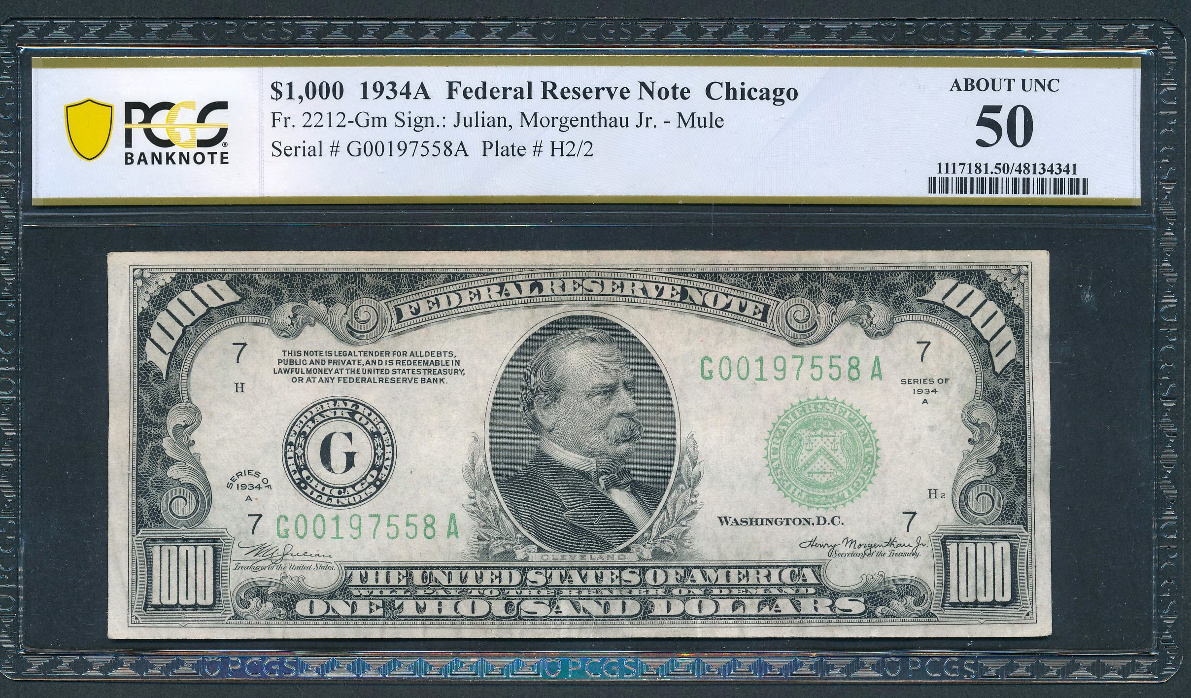 Fr. 2212-G 1934A 1000 – Federal Reserve Note - Chicago
